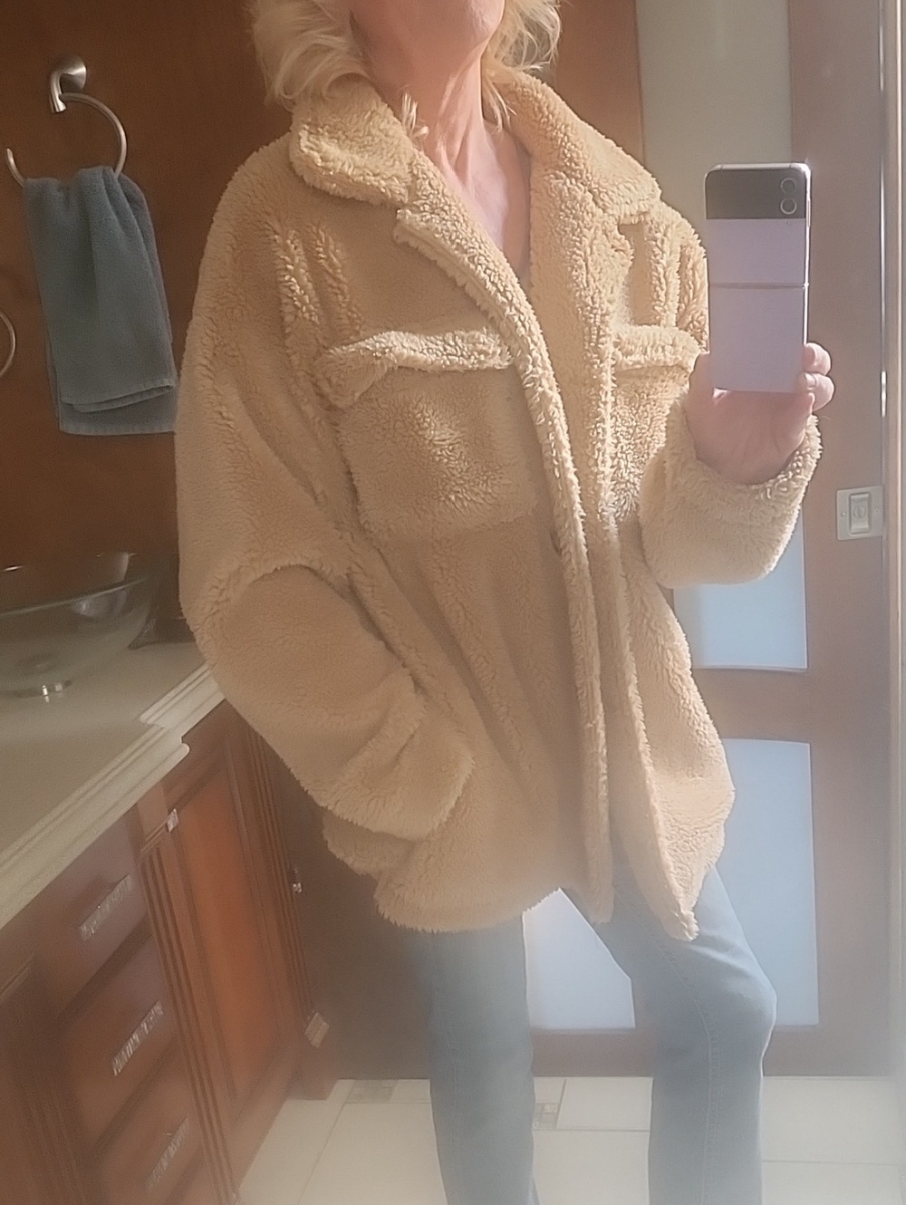 Forever 21 Tan Sherpa Teddy Shacket Like New Size L Oversized - Picture 4 of 13